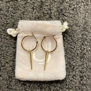 Uncommon James gold earrings. Sharp shooter hoop earrings.